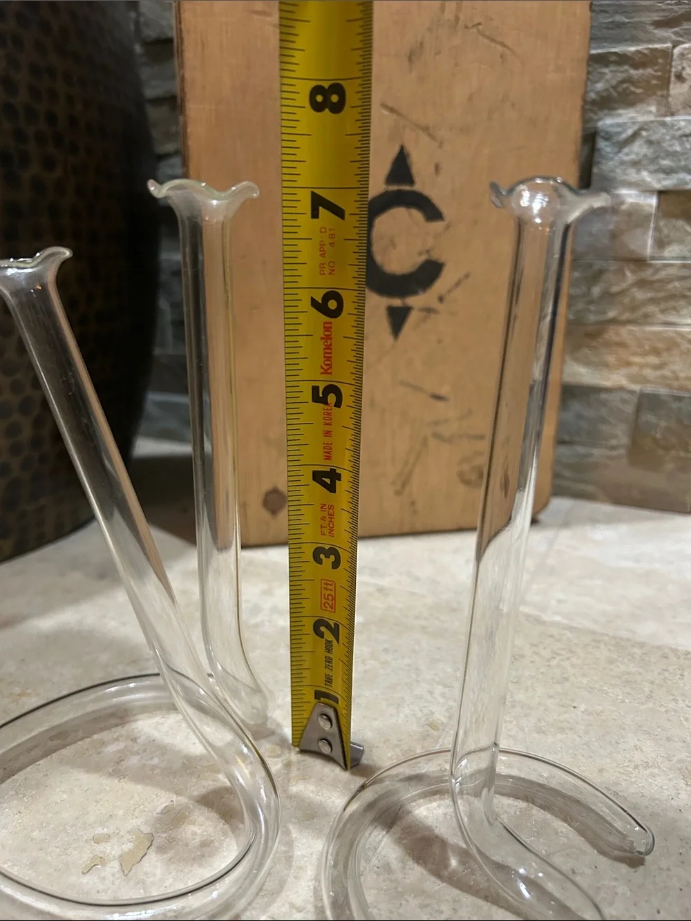 2 vintage hand-blown glass double cylinder twisted infinity tube bud vases